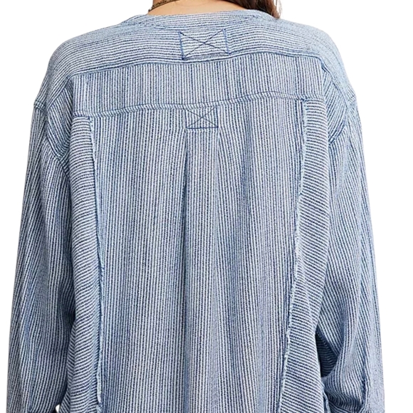 Striped Blue V-Neck Top - Picture 2 of 3